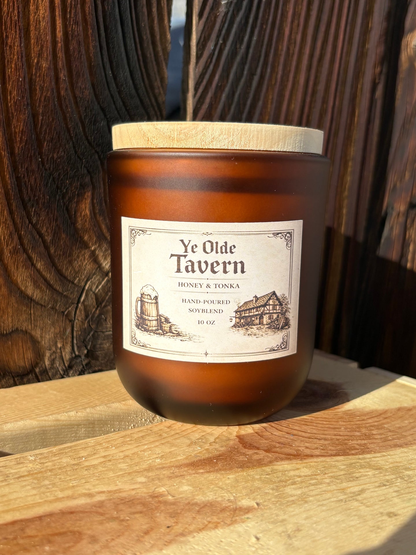 Ye Olde Tavern - Honey & Tonka Candle on wood